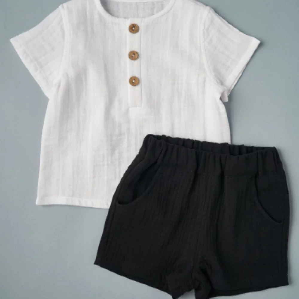 10264 Рубашка + шорты муслин Цвет: белый+черный