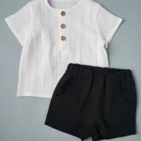 10264 Рубашка + шорты муслин белый+черный NEW