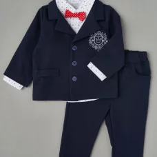 601243 Комплект для мальчика пиджак, брюки, рубашка т.синий+ромбики на белом